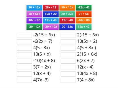 Distributive Property Match Up