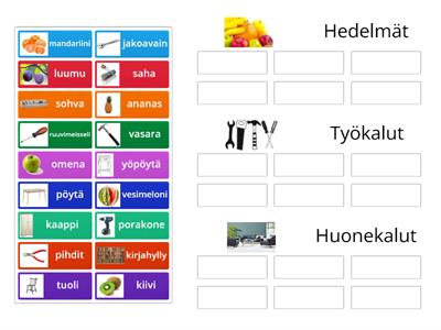 Puheterapia Sanojen luokittelu (hedelmät, työkalut, huonekalut)