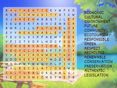 Sustainable Tourism wordsearch