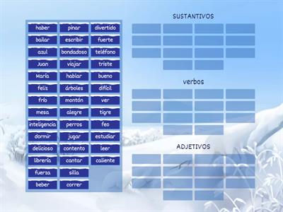 Clasificación de sustantivos, verbos y adjetivos