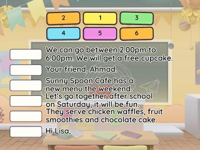 Drag the sentences to arrange the email in the correct order