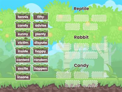 Rabbit, Reptile and Candy syllable division sort