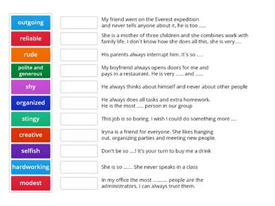 Personality adjectives