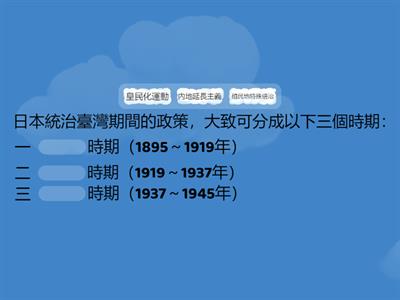 史B2-1-2日本治臺政策的演變/填空