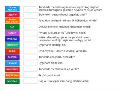 İto 6.sınıf ilk Türk Devletleri Eşleştirme