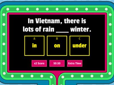 Prepositions: in, on, under