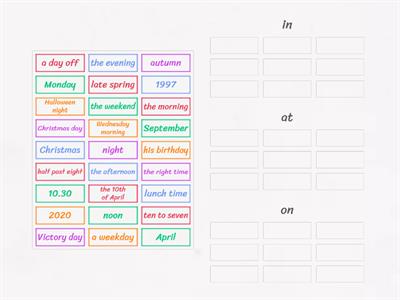 Prepositions of Time: in/at/on