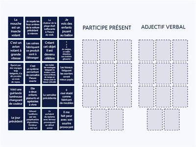 Participe présent ou adjectif verbal 2,  lis les phrases et classe-les dans le bon groupe