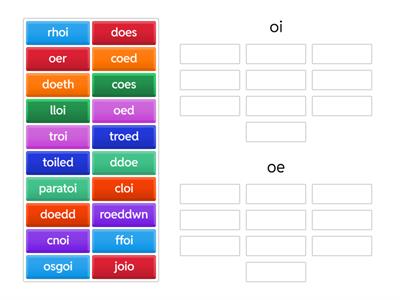 Welsh Cam 3 Dosbarthu geiriau oe neu oi