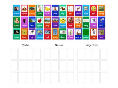 Verbs, Nouns & Adjectives Sort