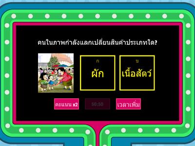 แบบทดสอบ รายวิชาสัมคมศึกษา สาระ เศรษฐศาสตร์ เรื่อง การแลกเปลี่ยนสินค้าและบริการ