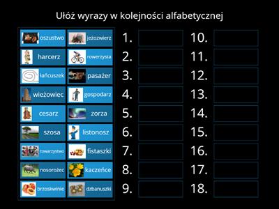 Ustawianie w kolejności ( głoski syczące i szumiące)