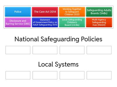 Identify national policies and local systems that relate to safeguarding and protection from abuse