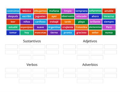 Sustantivos, adjetivos, verbos y adverbios