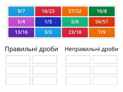 Правильні і неправильні звичайні дроби. Сортування