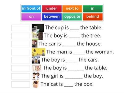 prepositions in on under between behind in front of opposite