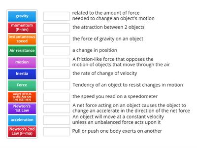 IPC Exam Review, Part 3, Physics VOCAB Matching