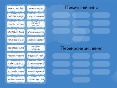 Пряме та переносне значення прикметників.