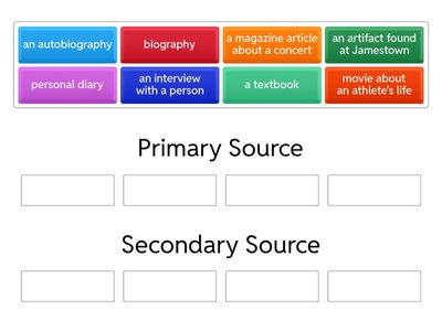 Primary and Secondary Sources Group Sort