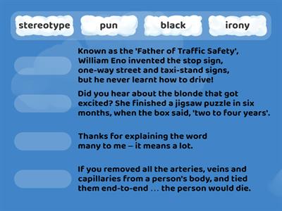 Unit 10C. Talking about humour. Match the examples of humour with words