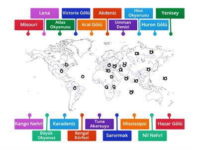 Dünya Haritası Göller Akarsu Deniz Okyanus