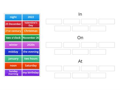 Time Prepositions: In, On, At