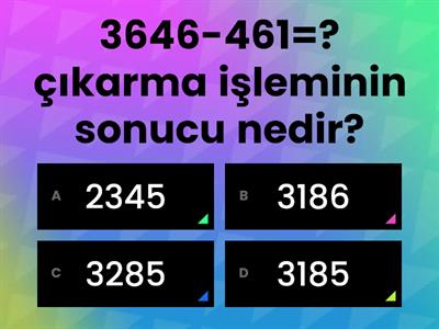 4.sınıf Çıkarma işlemi test