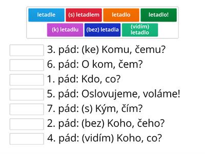 Skloňování slova letadlo - jednotné číslo