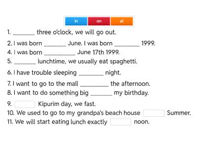 in on at - prepositions of time