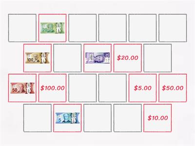 Money Match Up - Canadian Bills and Coins