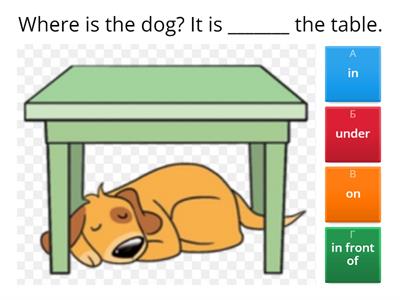 Prepositions (on, in, under, behind, next to, in front of)