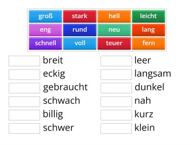 Adjektive - Antonyme - ellentétek Deutsch Daf A1/A2