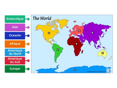 Label map with continents in French