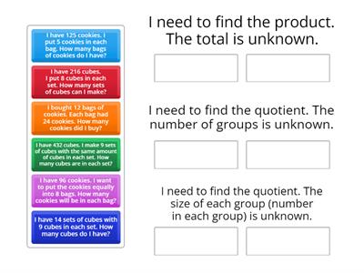 Sorting “Equal Groups” Problems (Multiplication and Division) 