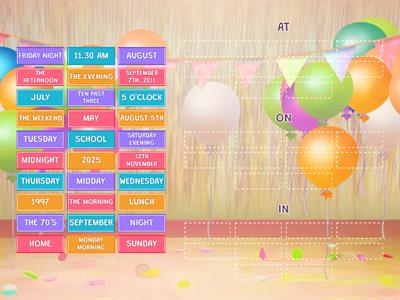 AT ON IN PREPOSITIONS OF TIME