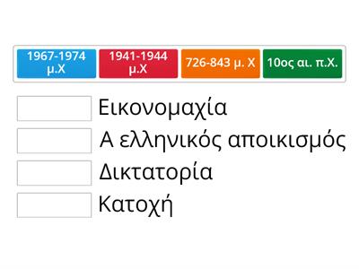 Να αντιστοιχίσετε σε κάθε χρονική περίοδο της στήλης Α ένα γεγονός της στήλης Β