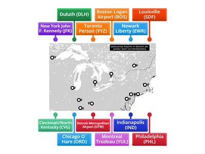 Airports den Ortspunkten zuordnen - Große Seen/Nordostamerika