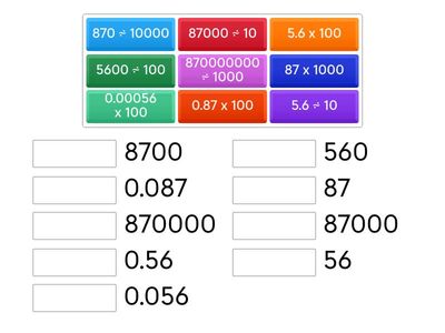 Divide 10 100 1000 - match up