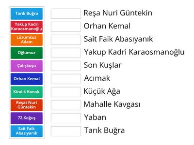 11.sınıf Edebiyat Hikaye Ünitesi Yazar-Eser Eşleştirme