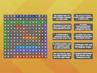 Me8a Math - Pythagorean Theorem: Wordsearch
