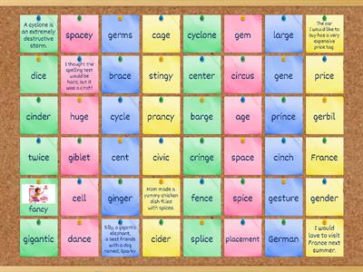 Soft c and g (ce, ci, cy & ge, gi, gy)