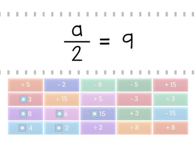 1 Step Algebra Equations (All Operations)