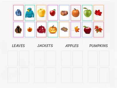 Sort the Fall Vocabulary (leaves, jackets, apples, pumpkins)