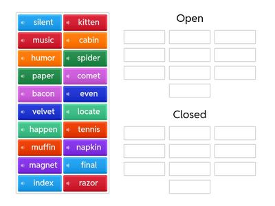Open Syllables - Closed Sort 