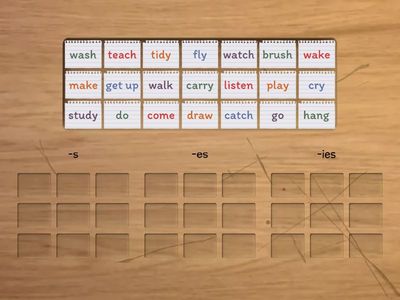 Present simple verbs: -s,-es,-ies