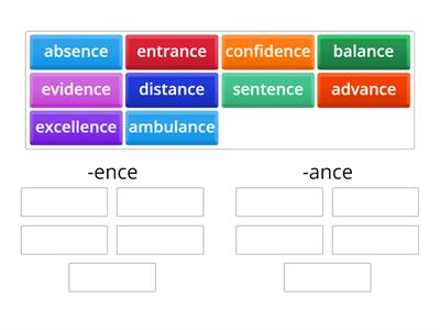 Terrence 10.5 word sort -ance/-ence