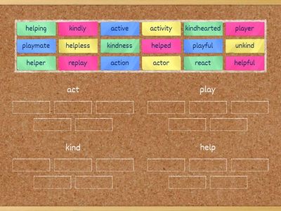 Root Word Sort - Act, Play, Kind & Help