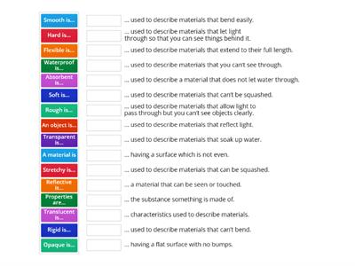 Materials vocabulary Year 2