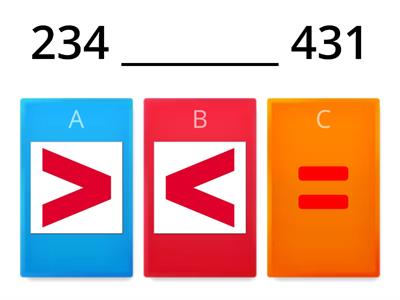  Comparing numbers using >, < or = signs :