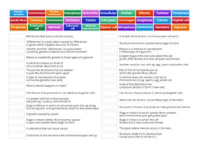 LC Cell Division- Keywords and Definitions